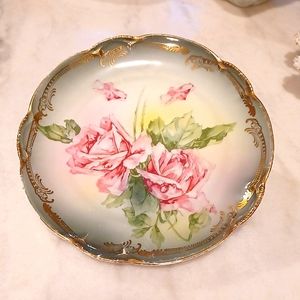 BAVARIA, CHARLOTTE, back center marked JR, ANTIQUE GORGEOUS PINK ROSE PLATE